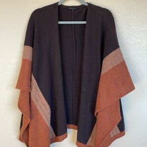 Theory Wool Knit Sweater Poncho/ Wrap Colorblock in Heathered Brown Earth Tones